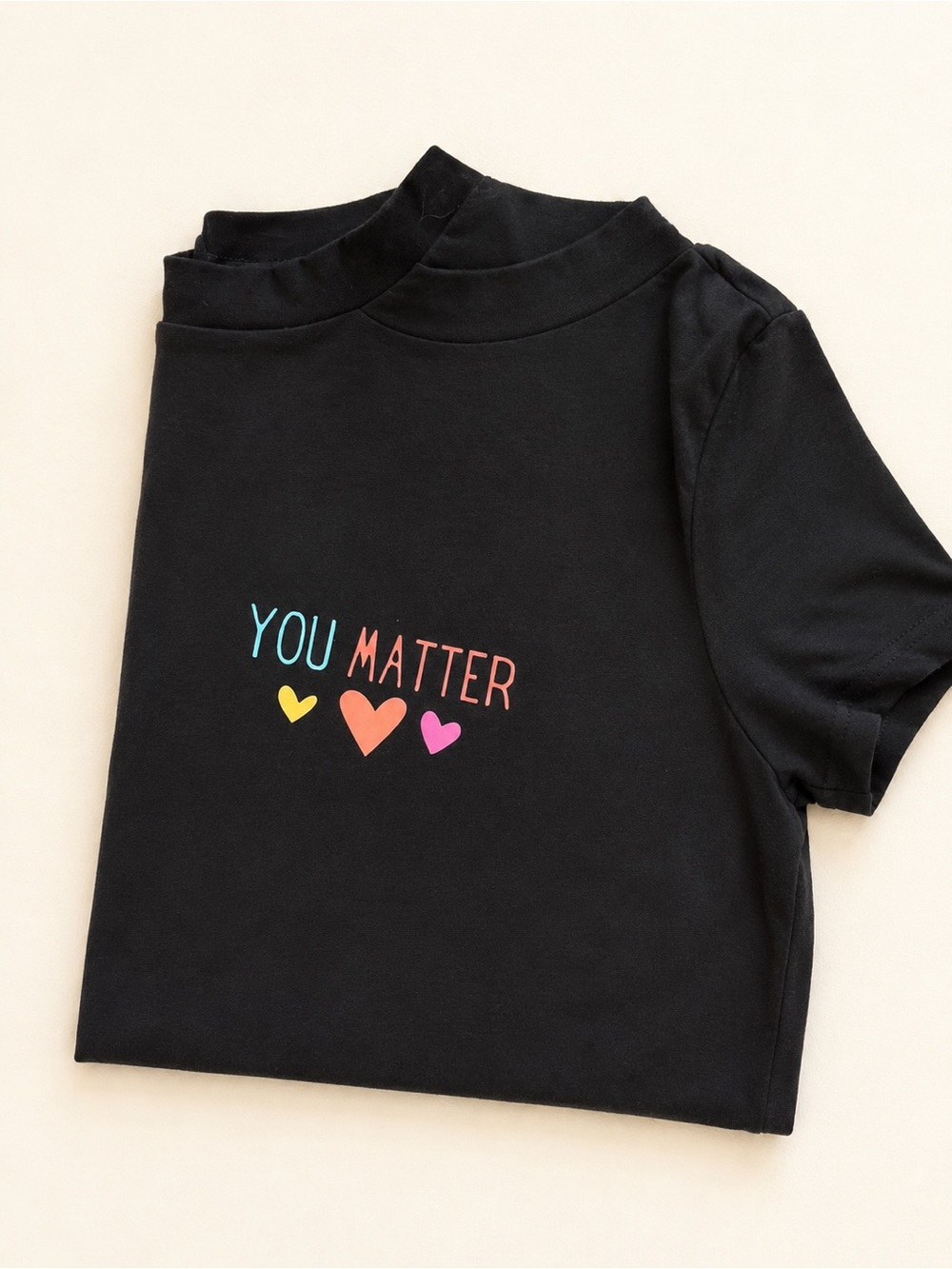 Women’s Black 'You Matter' Short Sleeve Tee with Colorful Hearts